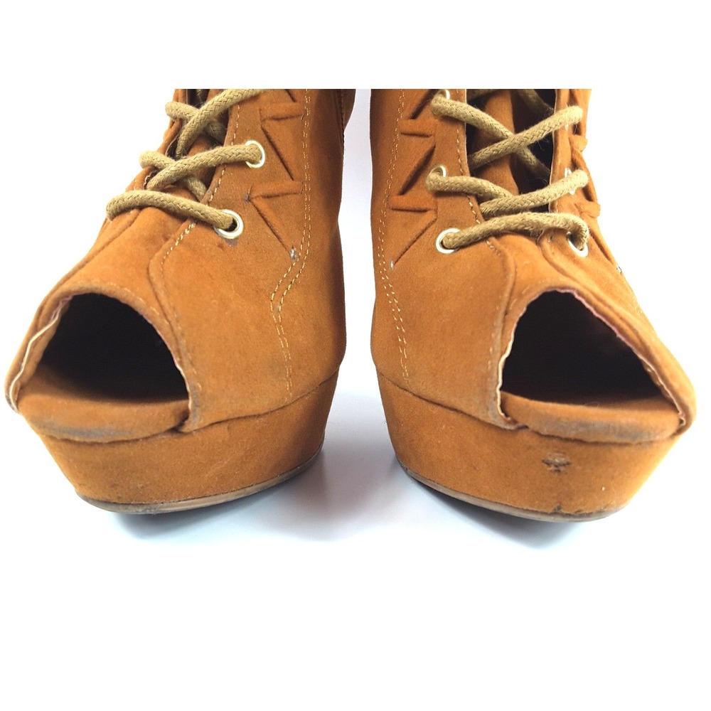 Shiekh Over The Knee Boots Women's Brown Peep Toe 5.5" High Heels Lace Up Sz‎ 7 - Picture 8 of 12